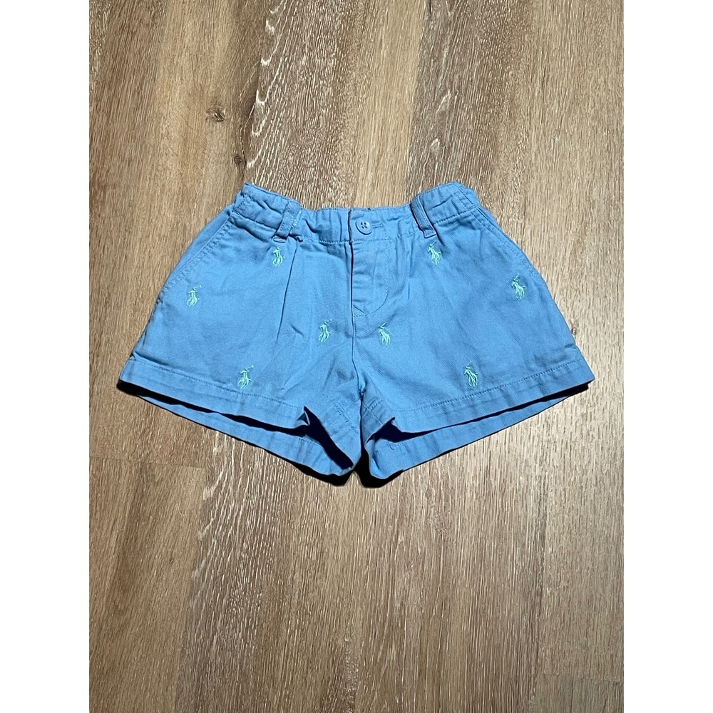 VTG Polo Ralph Lauren Classic Chino Shorts Blue Pony Logo Size 7‎ Kids EUC